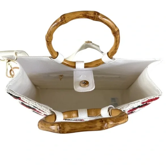 NWT Sol Mer Beaded Strawberry Crossbody Bamboo Handle Bag - Picture 5 of 10